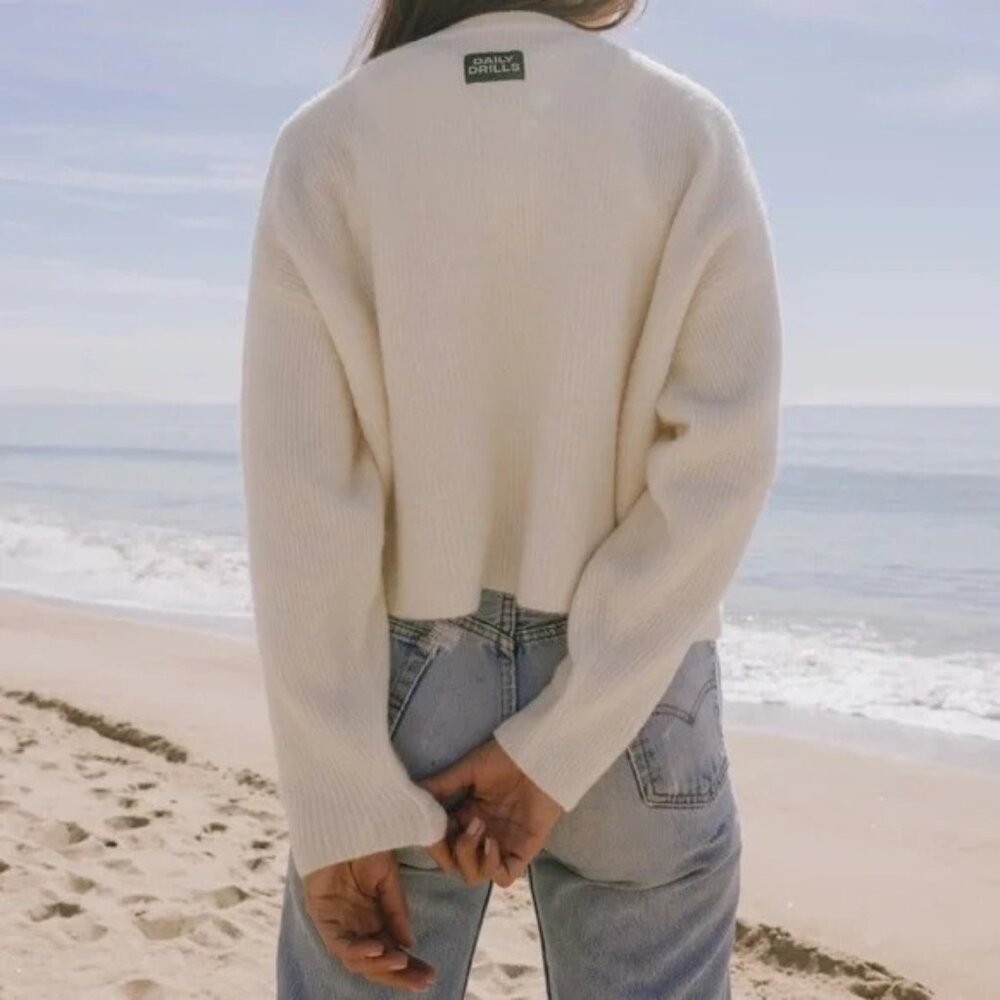 Daily Drills Single Button Long Sleeve Sweater in Cream - Picture 4 of 5